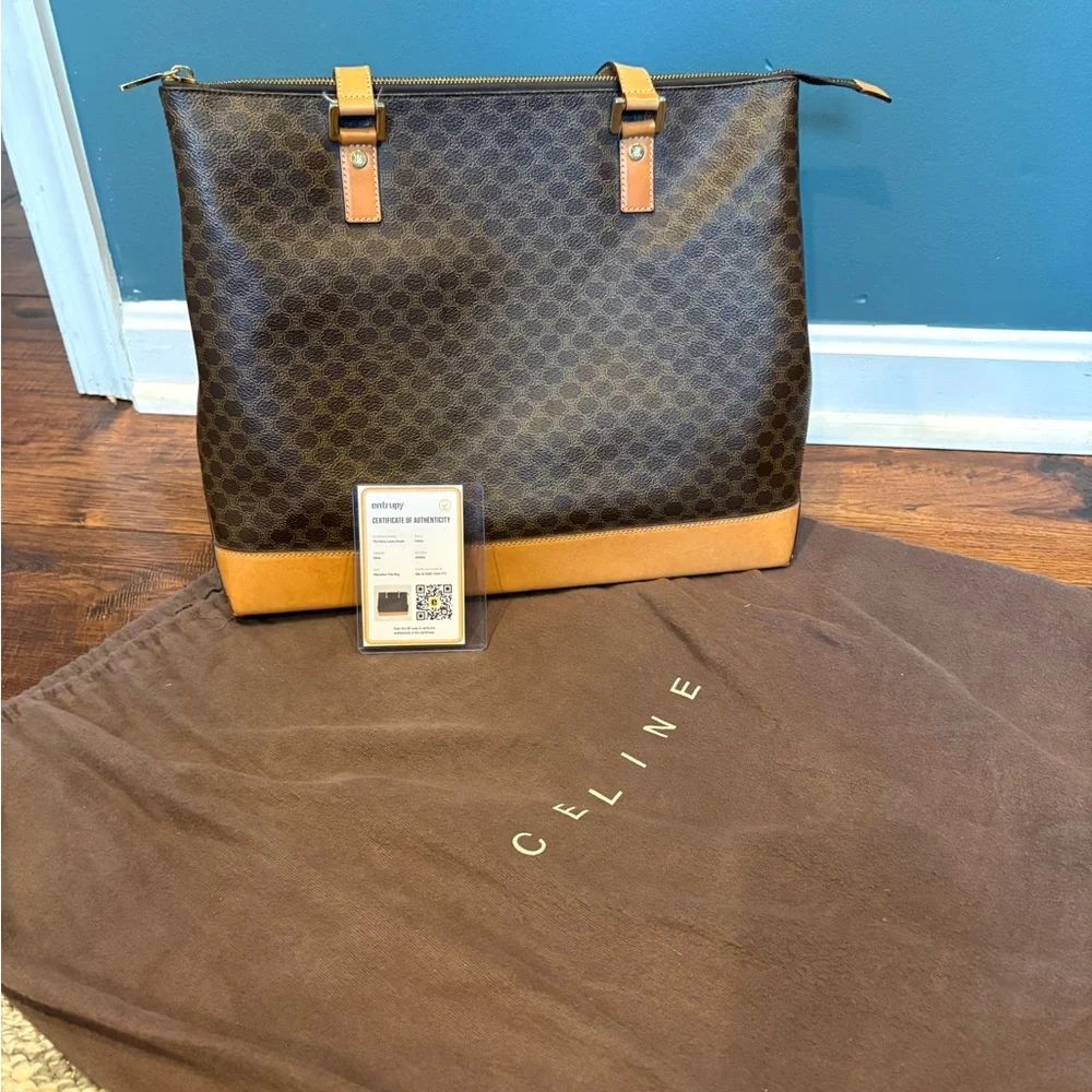 Celine Macadam Coated Monogram Tote COA included.